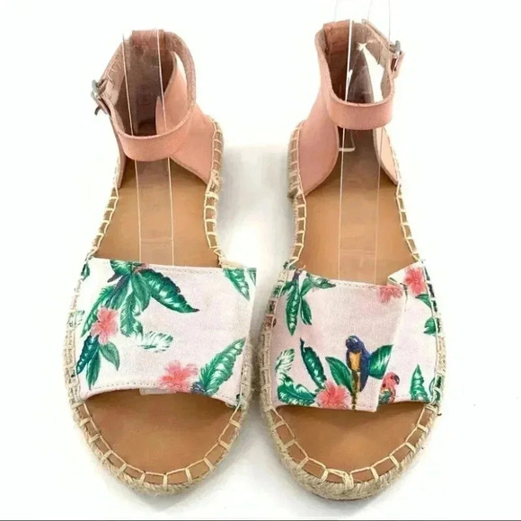 Old navy sandals size 7 pink green canvas tropical palm tree resort Dorsay - Picture 2 of 13